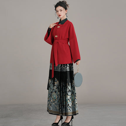 9670 winter Christmas New Year battle gown women's improved long red wool coat New Year clothes back-to-door wedding clothes toast clothes