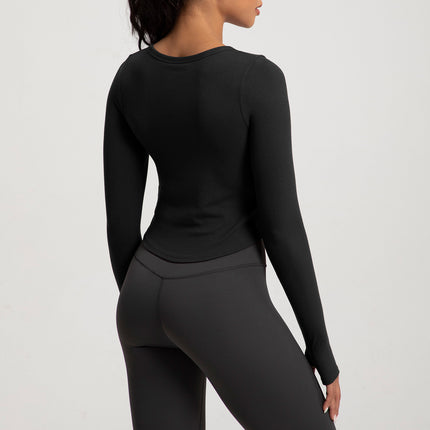 Autumn and Winter New Yoga Clothing Women's One-piece Cup with Chest Pad Naked Sense Slim-fit Slimming T-shirt Sports Fitness Long-sleeved Top