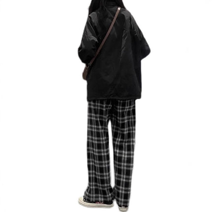 American High Street Retro Casual Slim Women's Spring New Hong Kong Style Loose and Versatile Wide-Leg Straight Long Plaid Pants