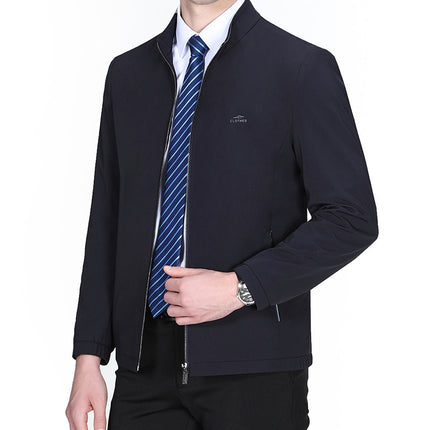 2023 Spring New Men's Jacket Fashion Casual Stand Collar Green Middle-Aged Men's Milk Silk Jacket Jacket