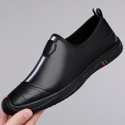 Men's Shoes 2025 Summer New Breathable Thin Hollow-Out Slip-On Black Genuine Leather Casual Loafers