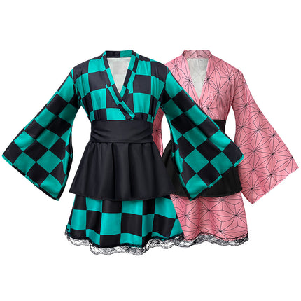Spot Halloween Demon Slayer Anime Kamado Tanjiro Nezuko Cospaly Costume Japanese Kimono