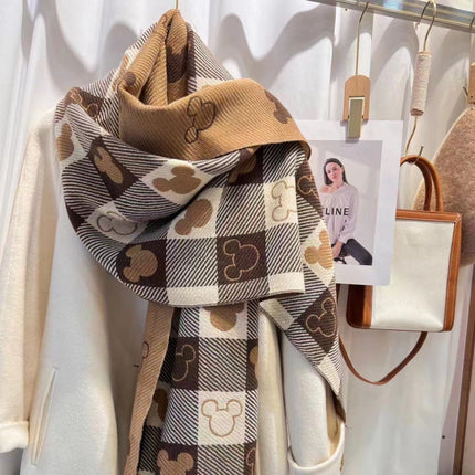 Autumn and Winter Scarf for Women, Double-Sided Plaid Heart Fashion Korean Version Trendy Versatile Thickened Dual-Use Neck Warmer Shawl Harajuku Style