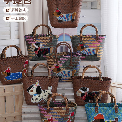 PVC Dachshund Woven Tote Bag Women / Sac Cabas Teckel Tressé PVC
