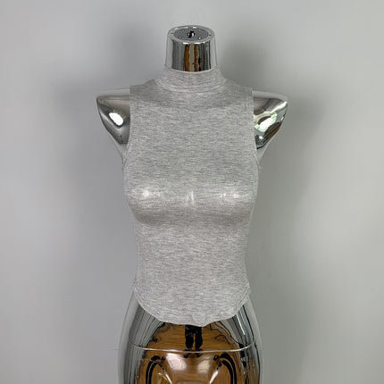 South Korea's Dongdaemun Slimming Look, Sexy, Sweet and Spicy Figure-Showing Half-High Collar Versatile Short Sleeveless Vest for Women