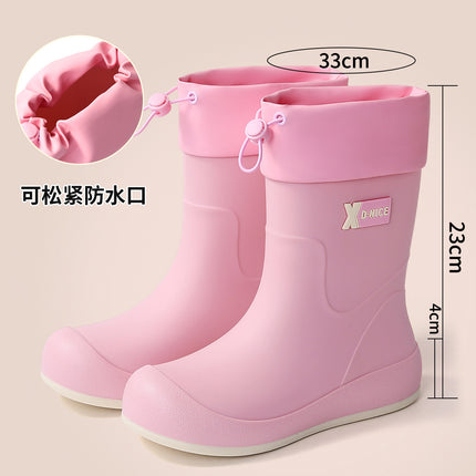 High-value waterproof non-slip rain boots thickened fleece-lined warm mid-tube rain boots sweet tie women's outdoor water shoes waterproof boots