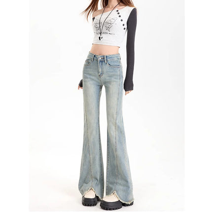 Women's 2025 New Style Small Design High Waist light blue American Jeans