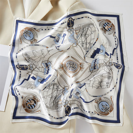 100% Silk Scarf Spring New Black Silkworm Silk 53cm Small Square Scarf Advanced Sense White Scarf