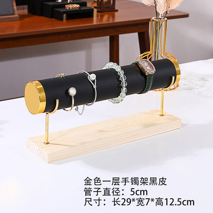 Jewelry Display Stand Golden Solid Wood Three-Layer Watch Bracelet Bracelet Rack Counter Jewelry Props Storage