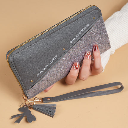 Factory wholesale long ladies wallet Korean stitching color tassel coin purse multi-functional mobile phone bag small bag