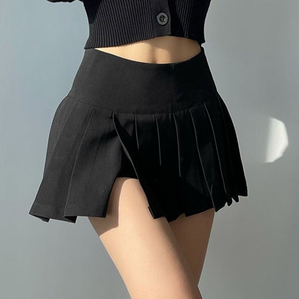 European and American Design Short Front and Long Back Pleated Skirt for Women, High Waist, Slimming Look, Leg Lengthening, Anti-Exposure Short Sexy Skirt