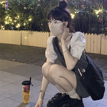 Fake Two-Piece Dress 2026 Spring/Summer New Style Gray Patchwork Slim-Fit Short-Sleeve Design Trendy Short Dress