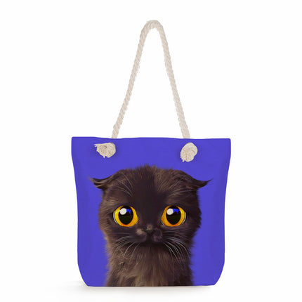 Cross-border Cute Cat Printed Shoulder Bag Simple Portable Storage Beach Bag Fashionable All-match Handbag