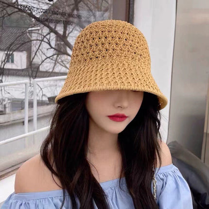 Summer Women's Korean-Style Sun Protection Sun Hat, Foldable Straw Hat, Anti-Uv Fisherman Hat, Outdoor Face-Covering Bucket Hat