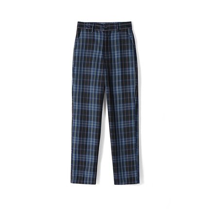 Factory Direct Sales Special Price Men's and Women's Plaid Trousers High-Waisted Student Trousers Evening Matte Gray Small Grids Olive Grids Class Uniform
