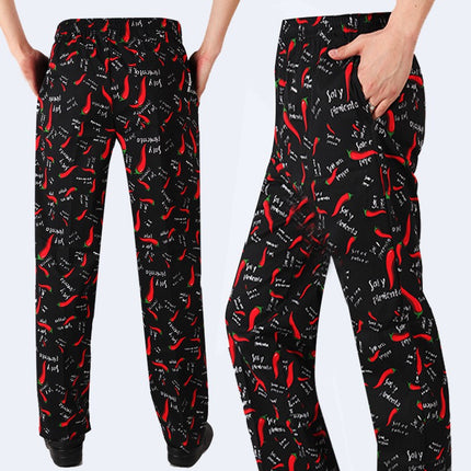 Wholesale Spot Hotel Restaurant Striped Chef Work Pants Elastic Band Elastic Black Waiter Overalls Customized