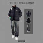 Ybr cotton coat black + turtleneck black sweater + k20 blue jeans / S (original high quality)