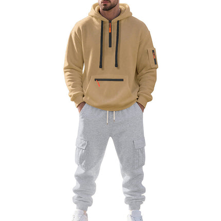 Cross-Border Foreign Trade Winter Large Size American Heavyweight Plus Velvet Loose Men's Casual Sports Multi-Pocket Workwear Suit for Men
