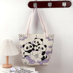 Tote bag-big flowers three pandas-taro color 51204