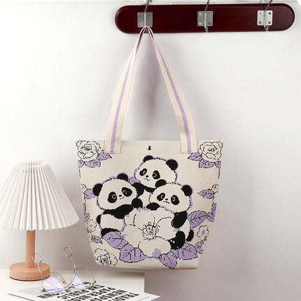 Large-Capacity Tote Bag, Shoulder Bag, Souvenir Gift, Versatile Backpack, Popular Spring and Summer Panda Grandpa Cartoon Knitted Bag