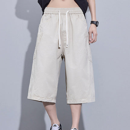 100% Summer Pure Cotton American Cargo Shorts for Men, Loose Fit, Wide-Leg Straight Cropped Casual Pants for Men