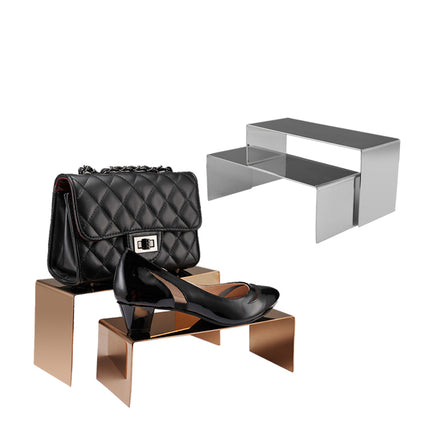 Factory direct supply stainless steel shoe rack shoe bag display shelf window shoe bag high and low display rack jewelry bracket
