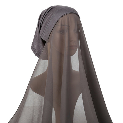 Monochrome Pearl Chiffon Shawl and Hat Set for Women, Including a Scarf, Tube Hat, and Long Scarf in Ethnic Style, Versatile