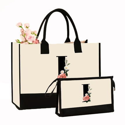 Cross-border Hot-selling Canvas Shoulder Bag Cosmetic Case Bag Contrast Printed Portable Zipper Clutch Bag Storage Case