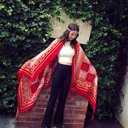 Ethnic Style Scarf, Sun Protection Shawl for Women, Yunnan Qinghai Grassland Travel Wear Silk Scarf, Seaside Beach Towel, Thin Style
