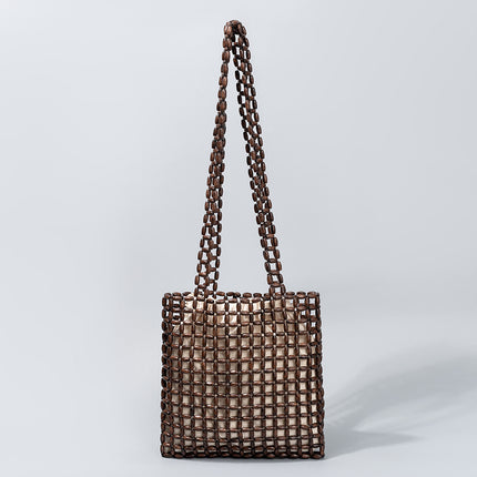 European and American Cross-Border Handmade Wooden Bead Woven Bags for Women Summer Niche Design Shoulder Bag Large Capacity Commuter Bag for Women