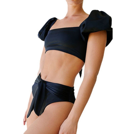 Amazon Swimsuit Women 2021 New Bikini Short Sleeve Swimsuit Women 4 Color Puff Sleeve European and American Swimsuit Bikini