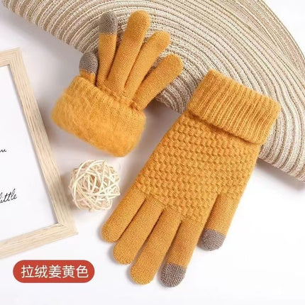 Winter Gloves for Women, Fleece-Lined and Thickened, Five-Finger Student Cute Knitted Cold-Proof Cycling Touchscreen Warm Cycling Gloves