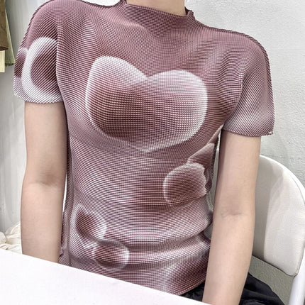 Issey Miyake Summer New Fashion Elegant Pleated Top Digital Printing Easy Care Versatile Pleated Mini Top