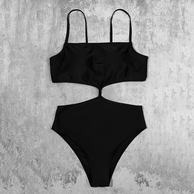 Billion swimming one-piece swimsuit women's 2025 solid color stitching hollow European and American sexy swimwear foreign trade wholesale clearance