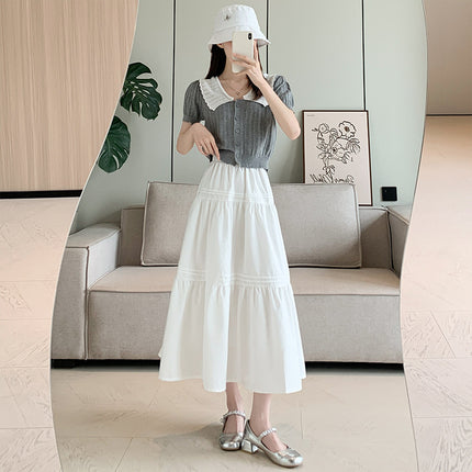 White Cake Skirt High Waist Slim Look All-match Skirt Loose Waist Korean Style Gentle Sweet Small Medium-length Skirt
