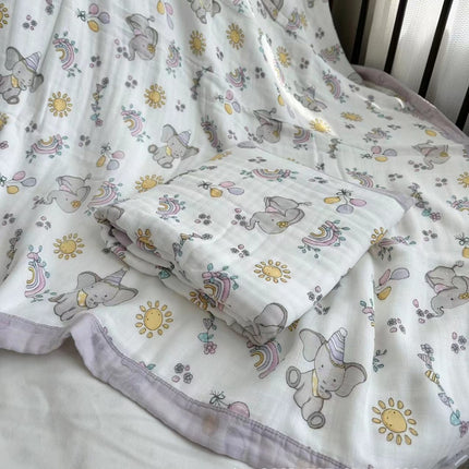 Summer bamboo fiber four-layer gauze blanket children's air conditioning blanket adult student bamboo cotton bed sheet cold feeling blanket kindergarten