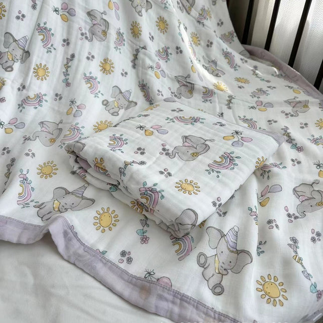 Summer bamboo fiber four-layer gauze blanket children's air conditioning blanket adult student bamboo cotton bed sheet cold feeling blanket kindergarten