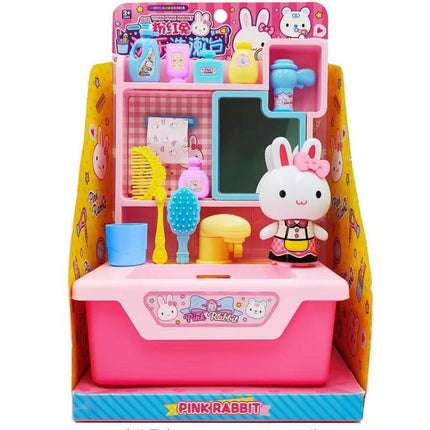 Yiyan pink rabbit kitchen refrigerator mini dressing table cake party simulation medical tools girl play house toy batch