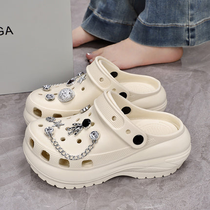 Cave Shoes Women's Elegant High-end Outer Wear 2024 Summer Fashion DIY Crystal Bear Beach Indoor Two-Wear Sandals and Slippers