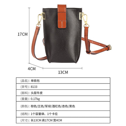 Top Layer Cowhide New Simple Mobile Phone Bag Crossbody Women's Contrast Color Shoulder Bag Women's High-grade Genuine Leather Crossbody Bag