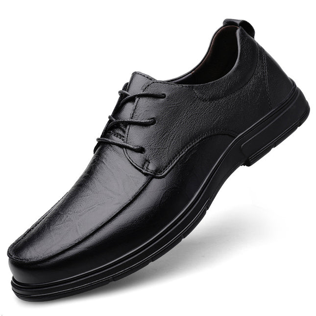 2025 Autumn New Men's Leather Shoes Comfortable and Breathable Winter Fleece-Lined First Layer Cowhide Warm Leather Shoes Dad Shoes
