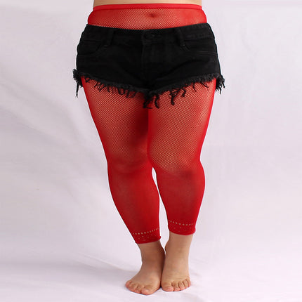 Cross-border plus size nine-point net stockings spring and summer sexy women's hollow fishnet stockings nine-point leggings hollow mesh stockings