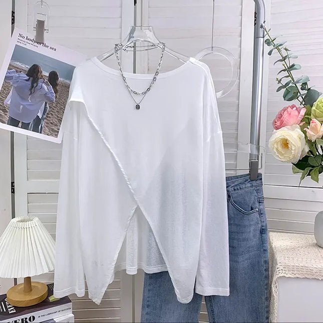 Macaron Color Ultra-White Sunscreen Clothing for Women, Front and Back Two-Wear Slit Niche Design Sunscreen T-Shirt Air-Conditioning Shirt