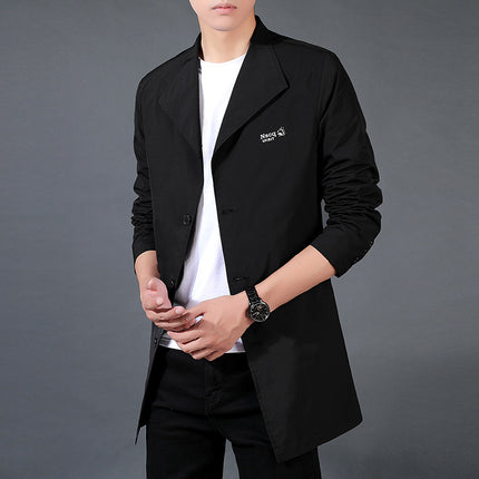 Windbreaker Jacket Men's Mid-Length Spring and Autumn High-End Business Coat Trendy Casual Men's Clothing Men's Clothing Cutting Edge