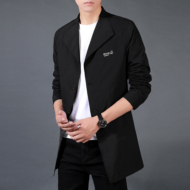 Windbreaker Jacket Men's Mid-Length Spring and Autumn High-End Business Coat Trendy Casual Men's Clothing Men's Clothing Cutting Edge