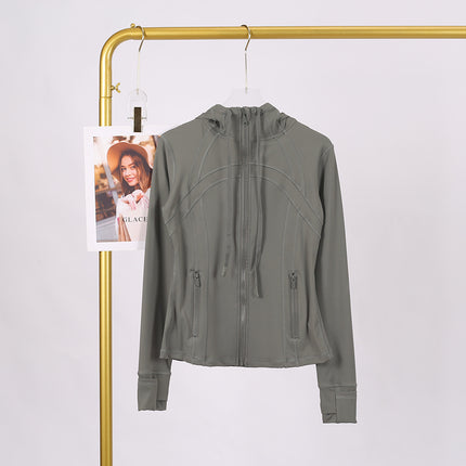 LULU in stock Hooded Jacket Running Yoga Jacket Sports Slim Zipper Cardigan Fitness Top Women