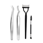 Four-piece set [round head gold feather clip + double curved clip + eyebrow brush + eyelash comb]