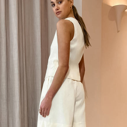 Beige Vest Vest Shorts Two-Piece Set for Women 2025 Summer New Export Commuter Fashion Cotton and Linen Suit Wholesale
