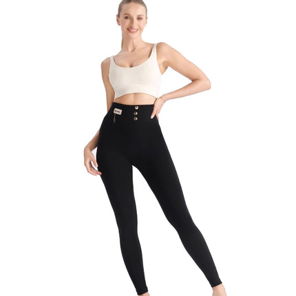 Cross-Border High-Waisted, High-Elastic, Slim-Fitting Nine-Point Black Modal Leggings for Women with Three Rows of Buttons and Labels That Can Be Worn Outside