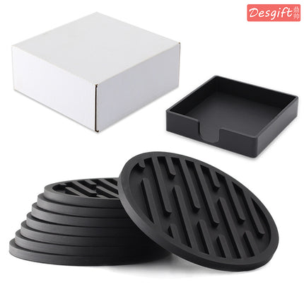 Silicone Coaster 10cm Round Heat Insulation Mat Marble Coffee Coaster Mat Anti-Perm Mat Set Storage Striped Drain